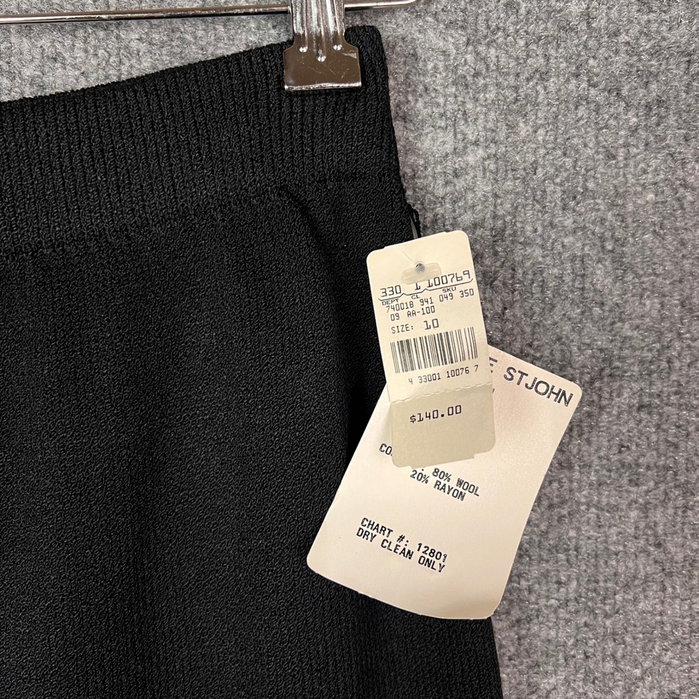 NEW $140 St. John Knit Skirt Womens 10 Black Wool Rayon Pencil Elastic Waist - Picture 5 of 8